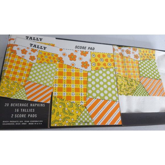 Vintage Contempo Bridge Set Patchwork Psychedelic Napkins Tallies Score Cards - Picture 4 of 8